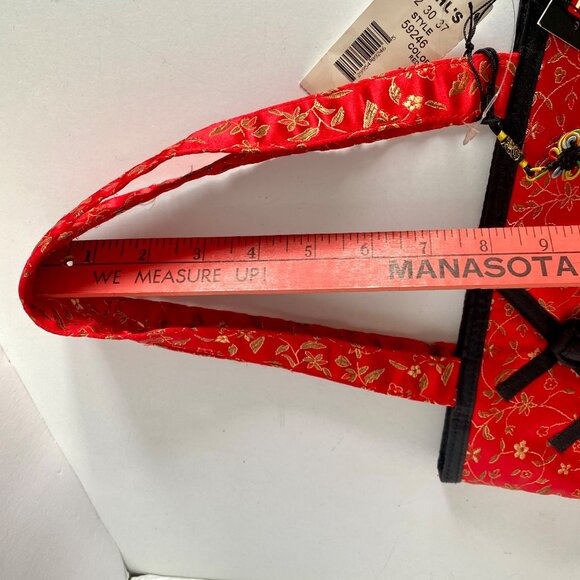 Asian Rampage Clothing Red Black Dragon Medallion Tote Bag Lucky Bat Charm NWT - Picture 11 of 11